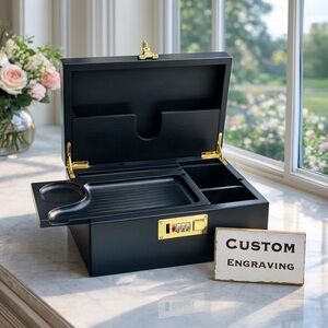 Custom personalized Engraved Bamboo smoking Stash storage box black color